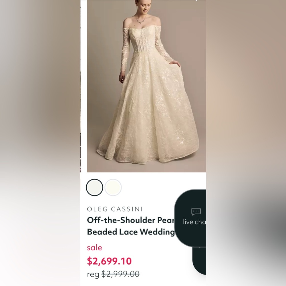 Oleg Cassini Ivory White Elegant Cream Off-Shoulder Lace Beaded Dress - Picture 11 of 11